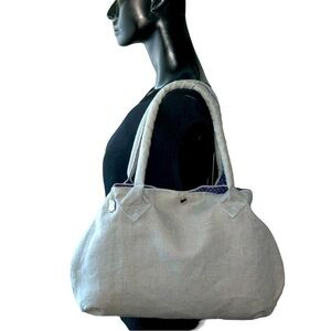 Handmade Gray Linen Tote Fabric Shoulder Bag